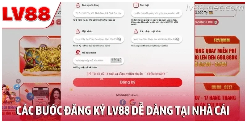 Các bước đăng ký tài khoản LV88