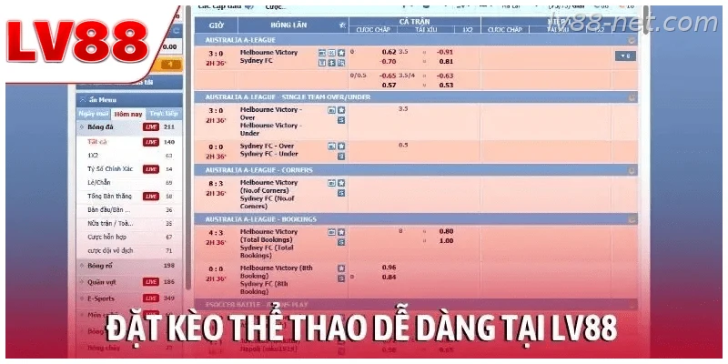 Đặt kèo thể thao dễ dàng tại LV88