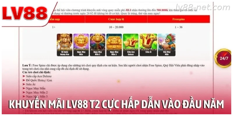 Khuyến mãi LV88 T2 cực hấp dẫn vào đầu năm