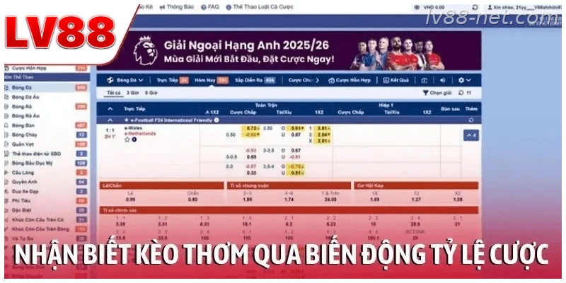 Nhận biết kèo thơm nhanh chóng qua biến động tỷ lệ cược