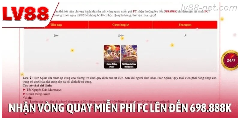 Nhận vòng quay miễn phí FC lên đến 698.888K