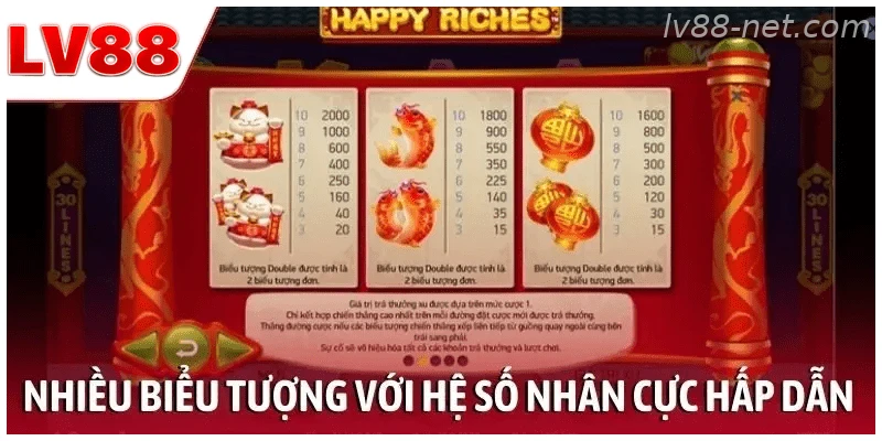 Nhiều biểu tượng với hệ số nhân thưởng cực hấp dẫn