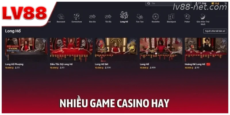 Các trò chơi casino phổ biến đang được giới thiệu tại LV88