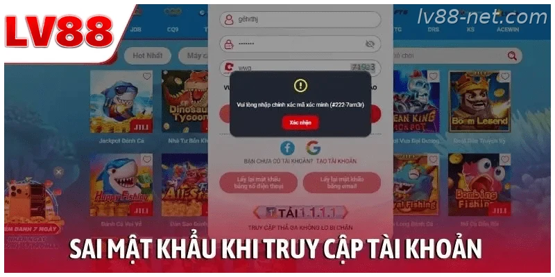 Sai mật khẩu khi truy cập tài khoản
